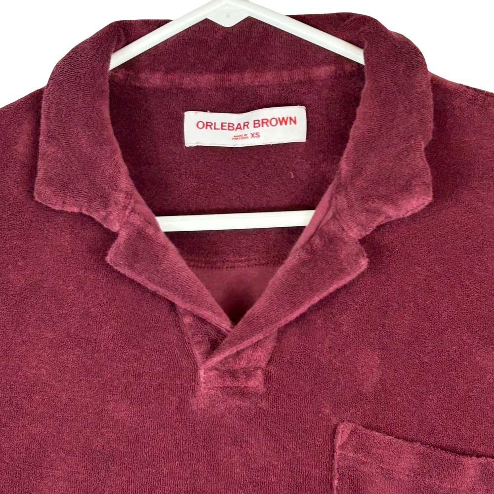 Orlebar Brown Mens Terry Towelling Polo Shirt Burgundy XS Resort Collar 523